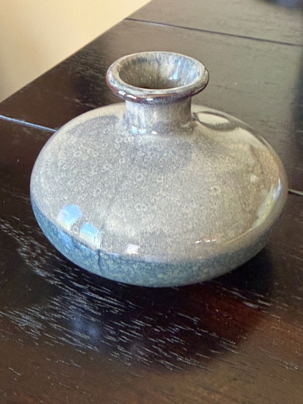 Glazed Stoneware Short Neck Vase in Gray-Green-NWT